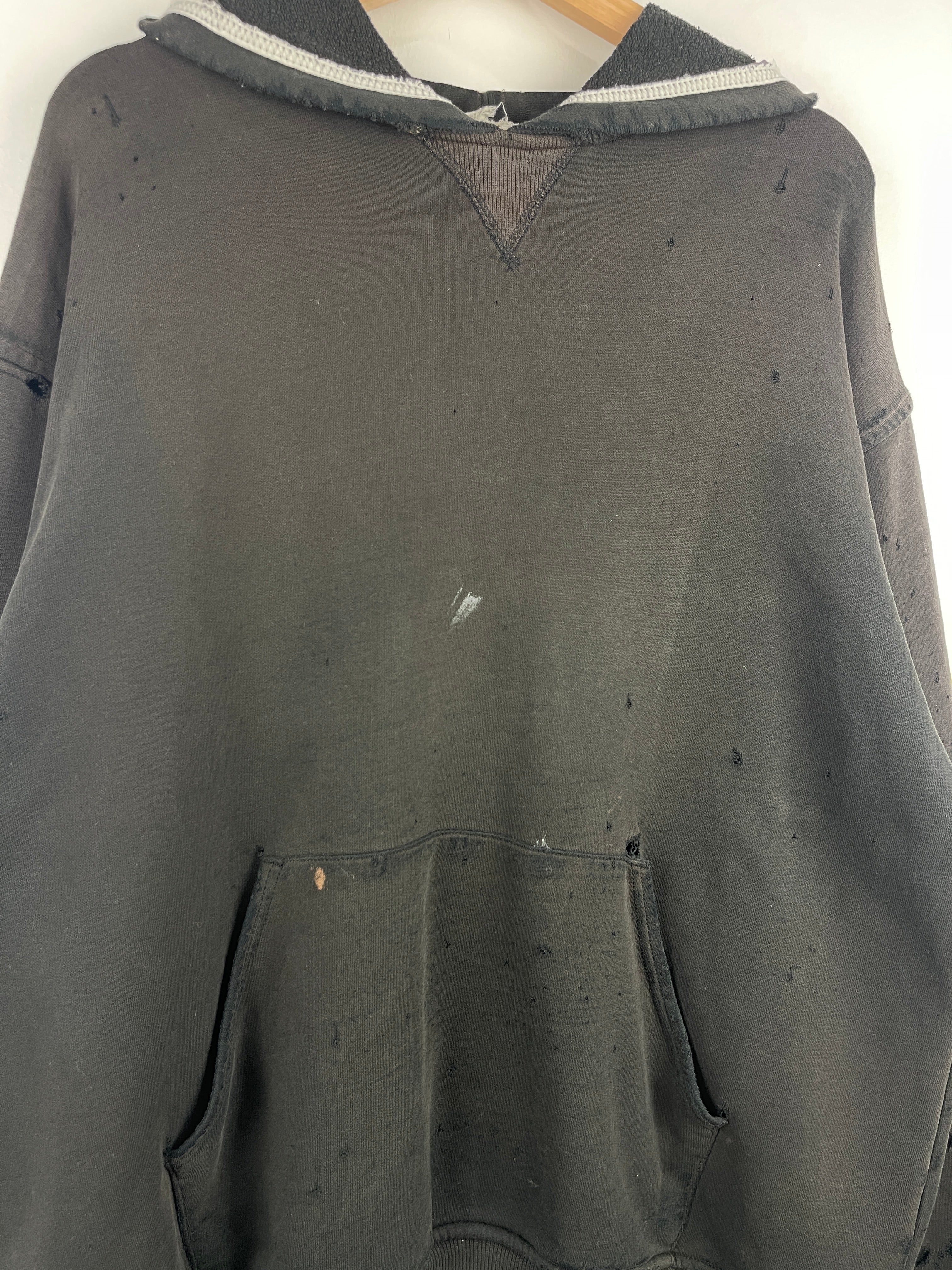 Vintage Champion Thrashed Faded Blank Black Hoodie