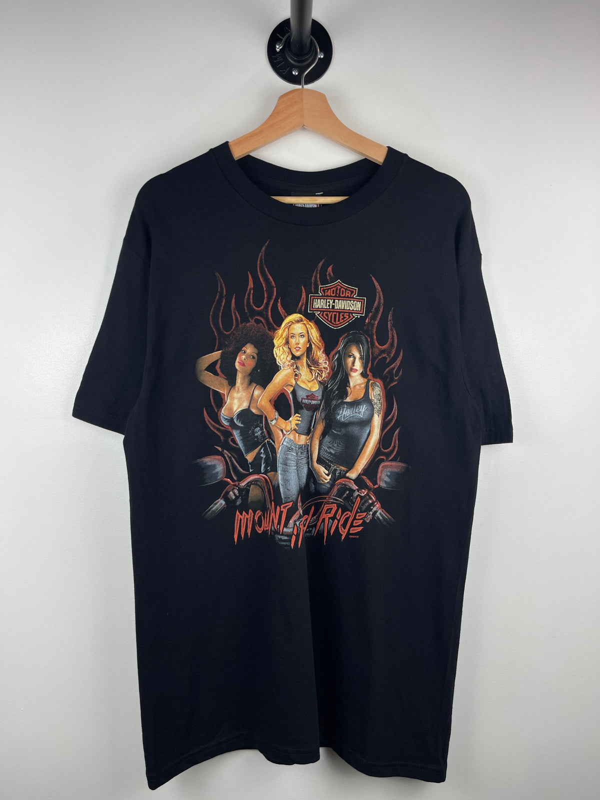 Vintage Harley Davidson Mount It And Ride Girls Black Tee