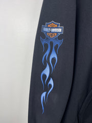 Vintage Harley Davidson Blue Flames Eagle Black Zip Up Hoodie