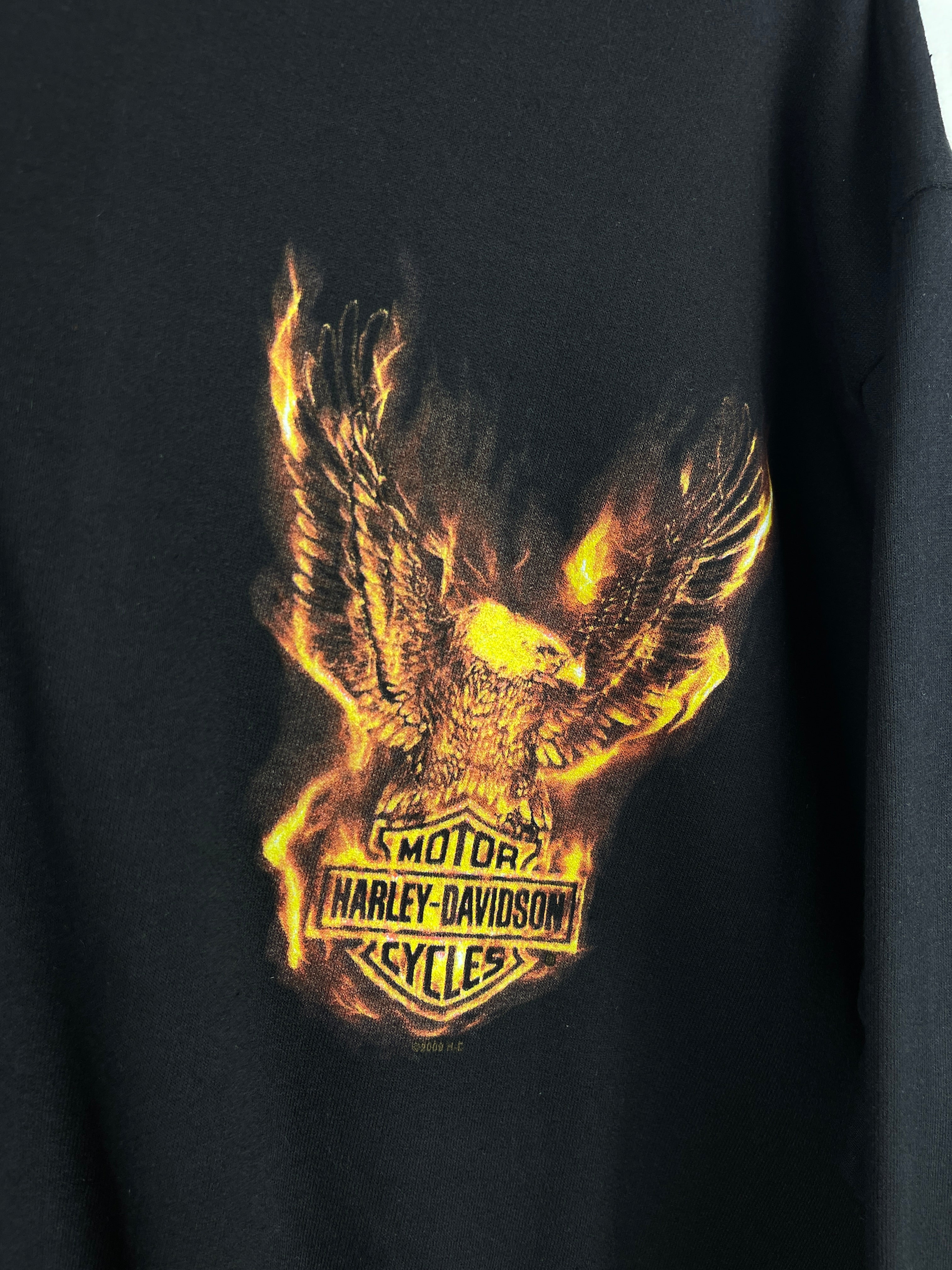 Vintage Harley Davidson Flames Eagle Black Zip Up Hoodie