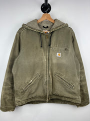 Vintage Carhartt Detroit Sherpa Lined Olive Green Hooded Work Jacket WJ141 LOV