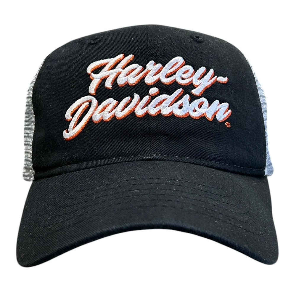 Vintage Harley Davidson Spellout Black & Grey Trucker Snapback Hat