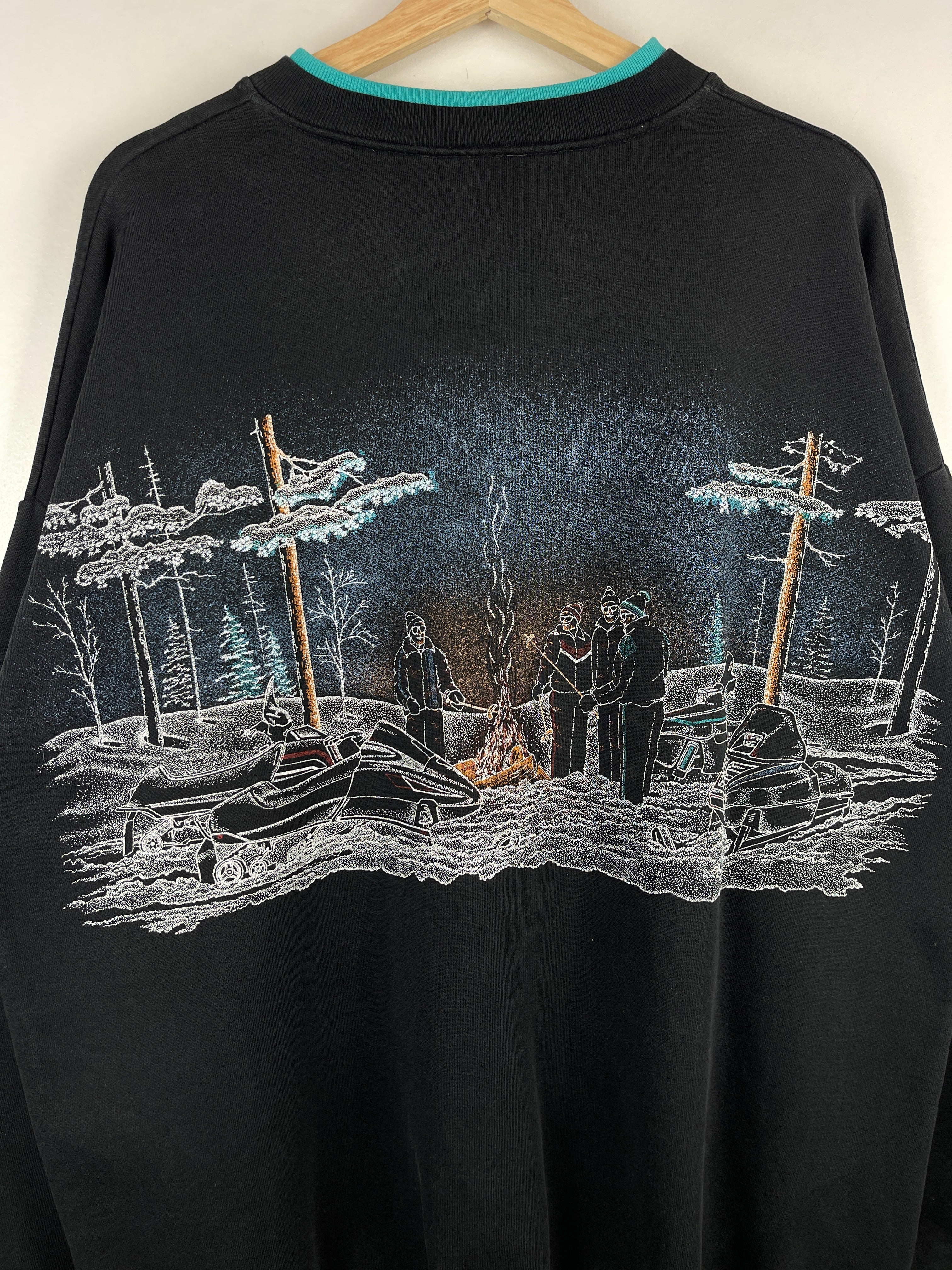 Vintage 90s Snowmobiling Wrap Around Black Henley Crewneck