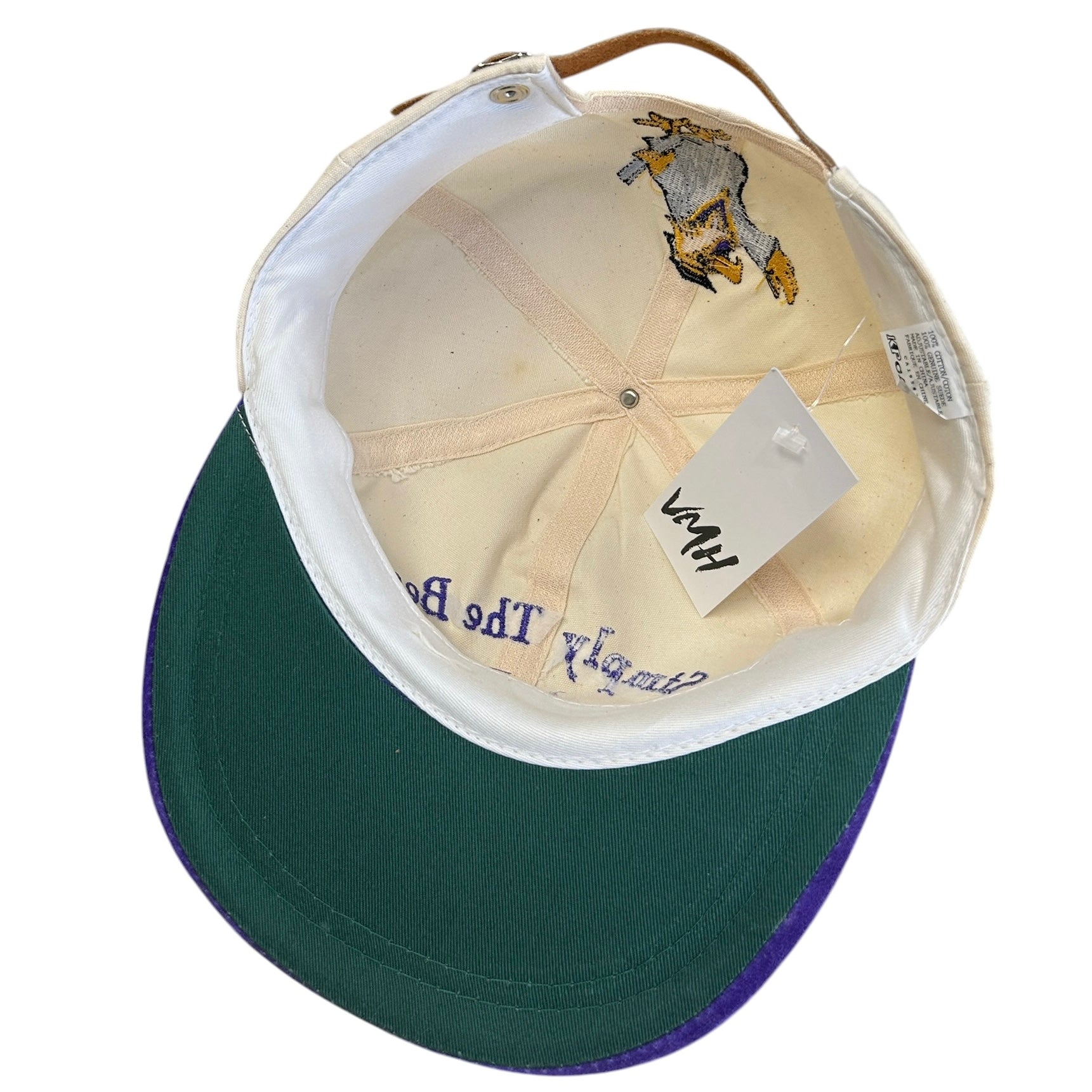 Vintage 90s Waterloo Wilfrid Laurier University Grad Class Cream Leather Strapback Hat