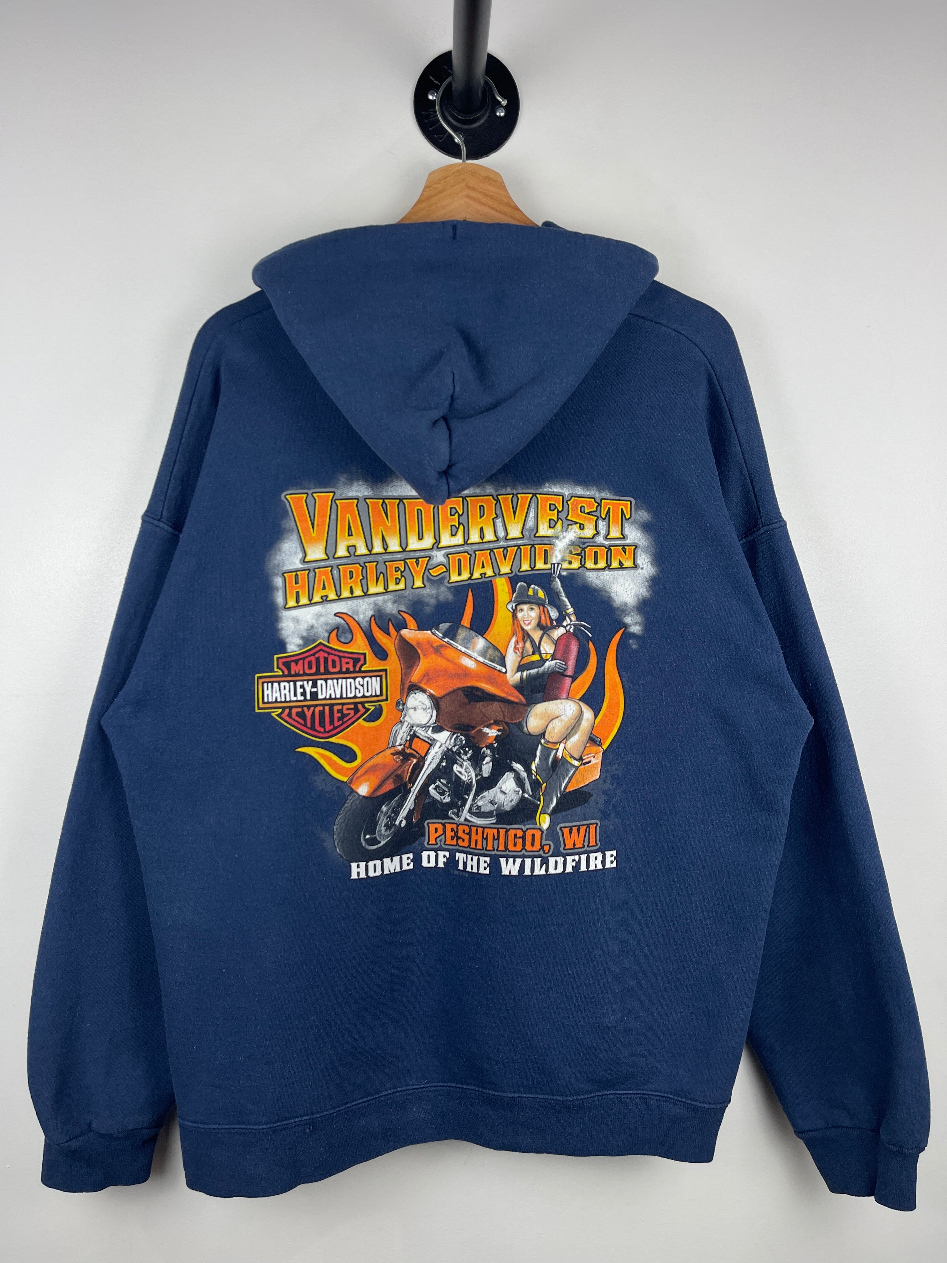 Vintage Harley Davidson Pin Up Girl Wisconsin Navy Hoodie