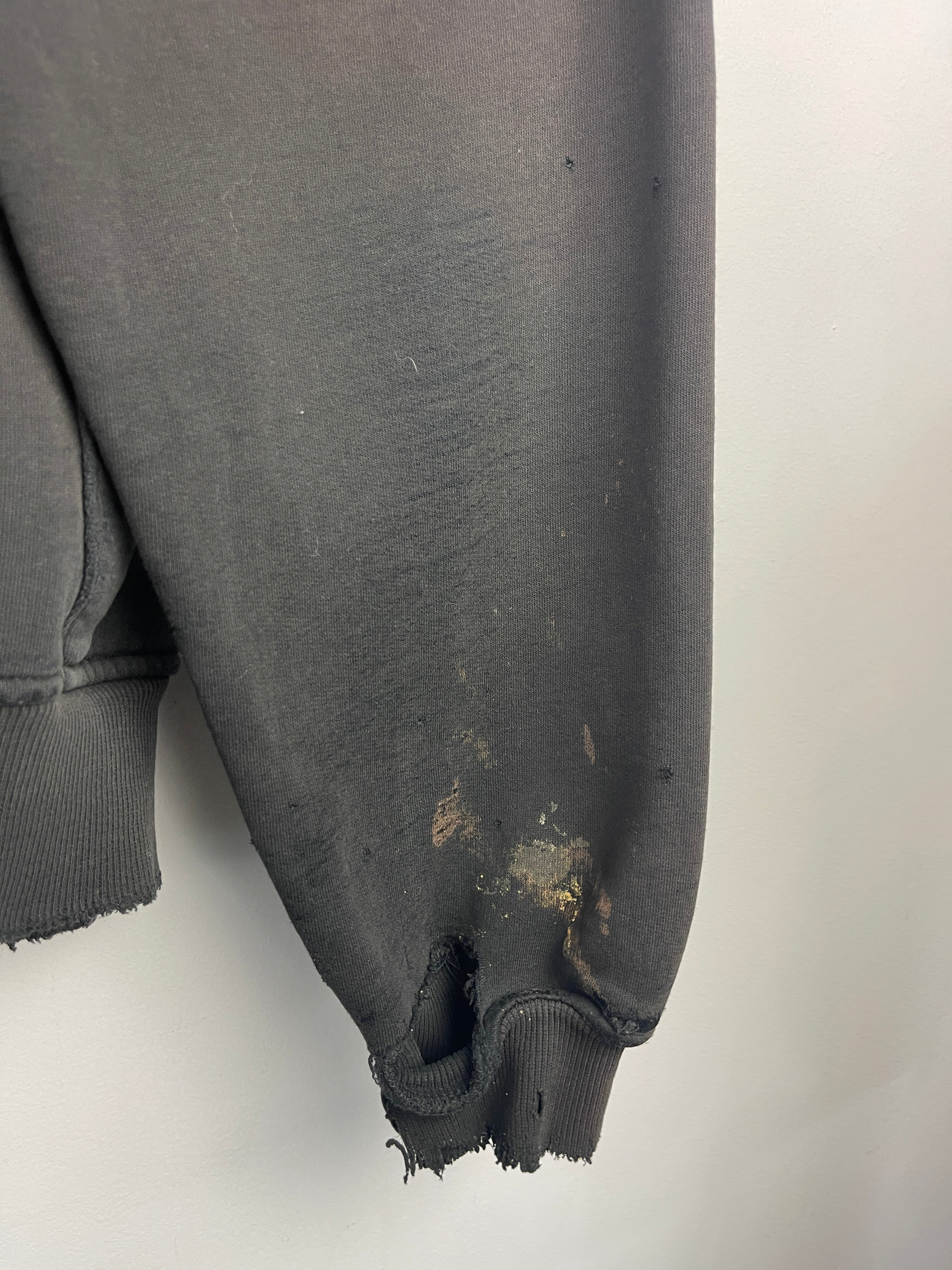 Vintage Champion Thrashed Faded Blank Black Hoodie