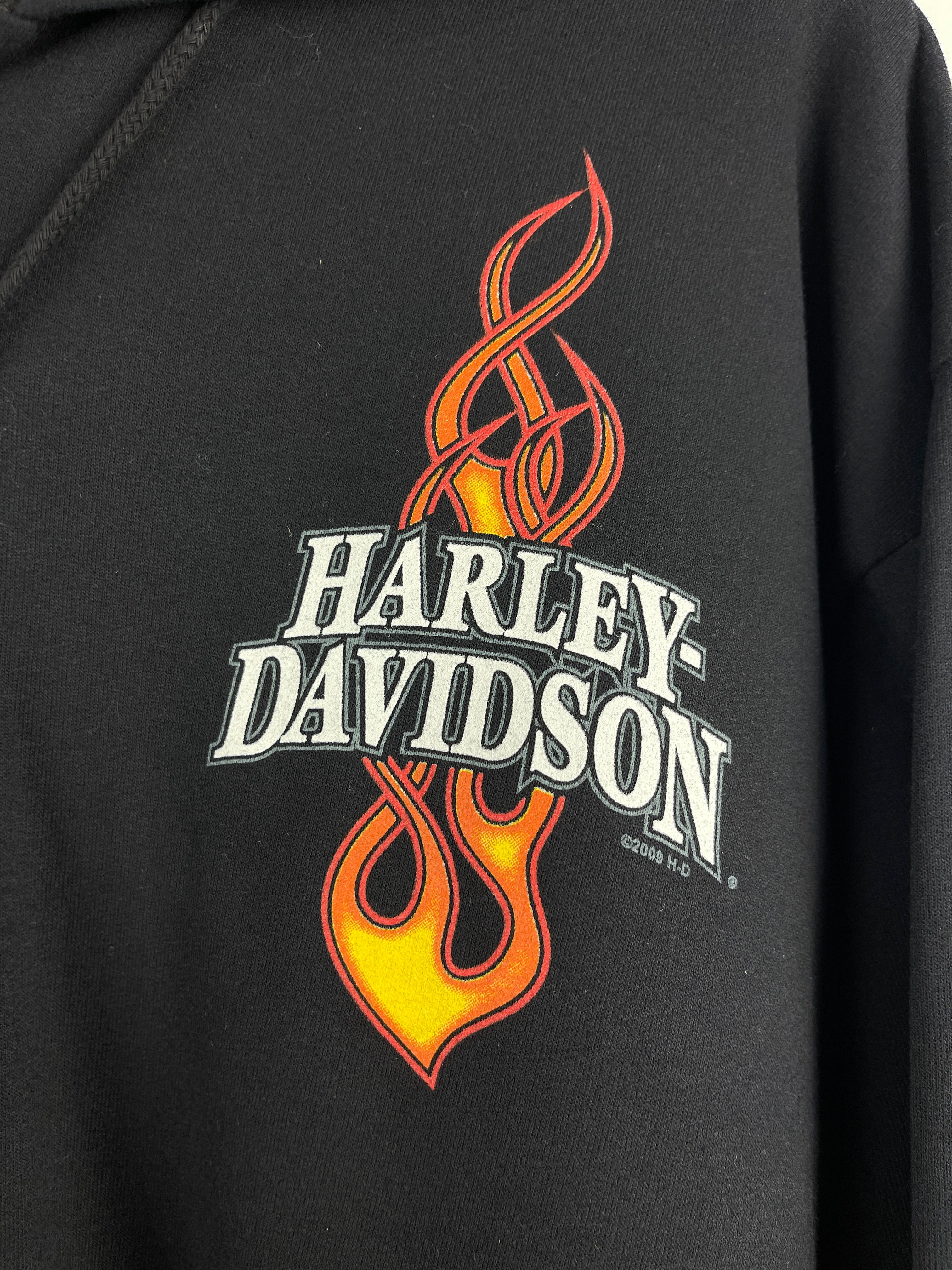 Vintage Harley Davidson Flames Black Zip Up Hoodie