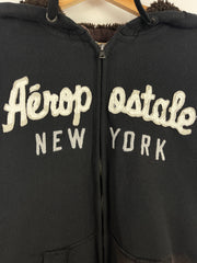 Vintage Aeropostale New York Sherpa Lined Black Zip Up Hoodie