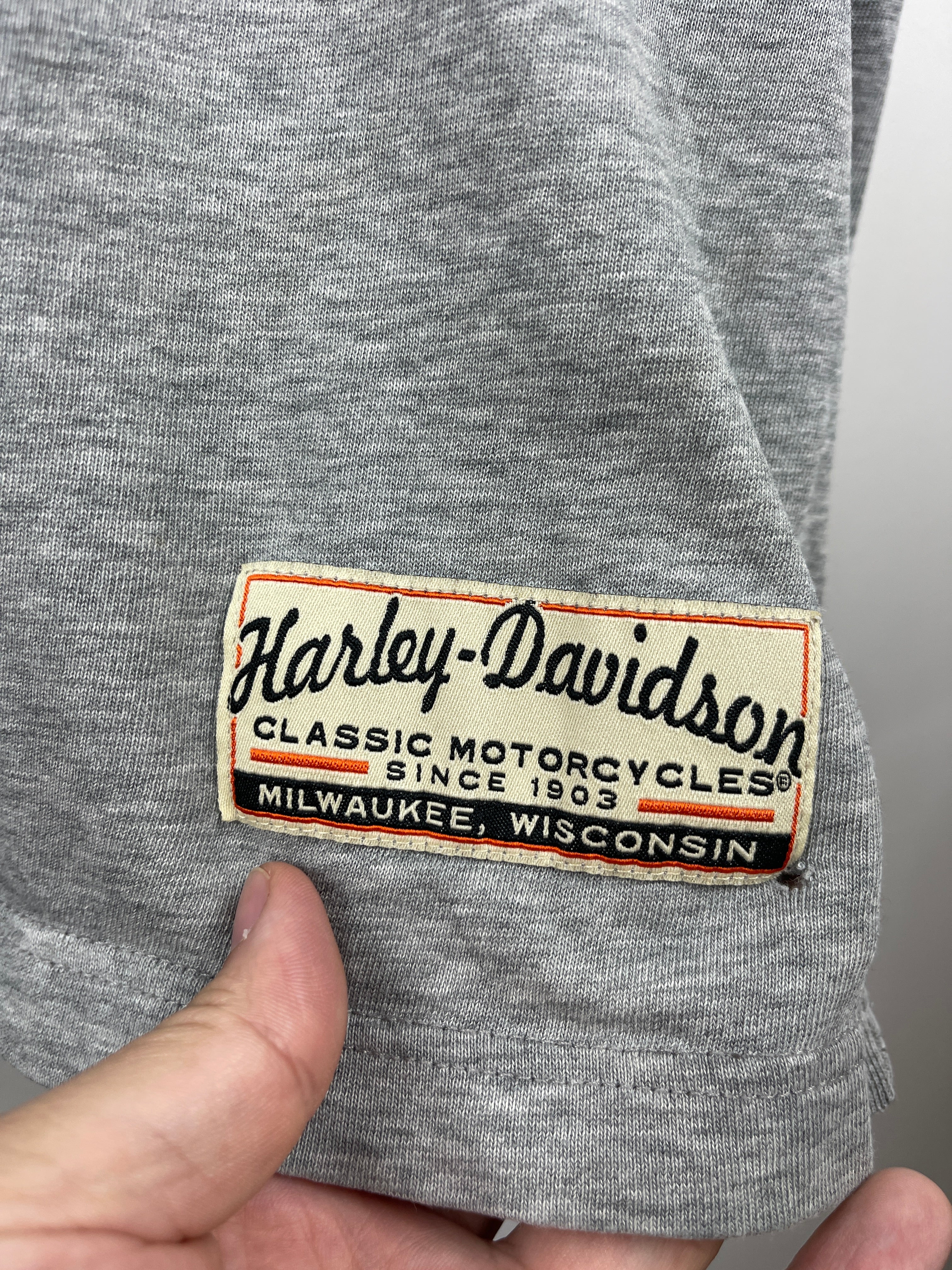 Vintage Harley Davidson Fond Du Lac Wisconsin Embroidered Grey Tee