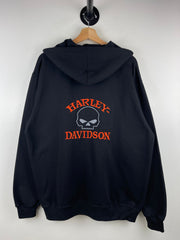 Vintage Harley Davidson Skull Embroidered Black Zip Up Hoodie