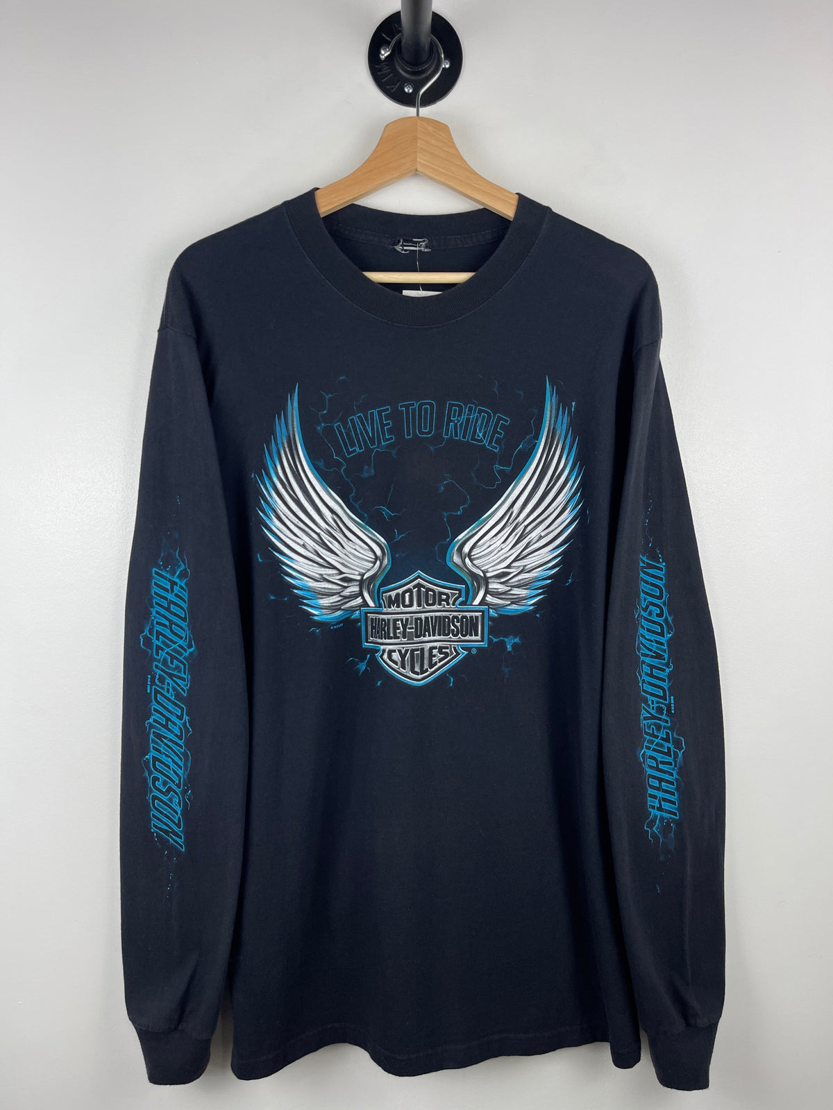 Vintage Harley Davidson Lightning Eagle Las Vegas Nevada Black Long Sleeve