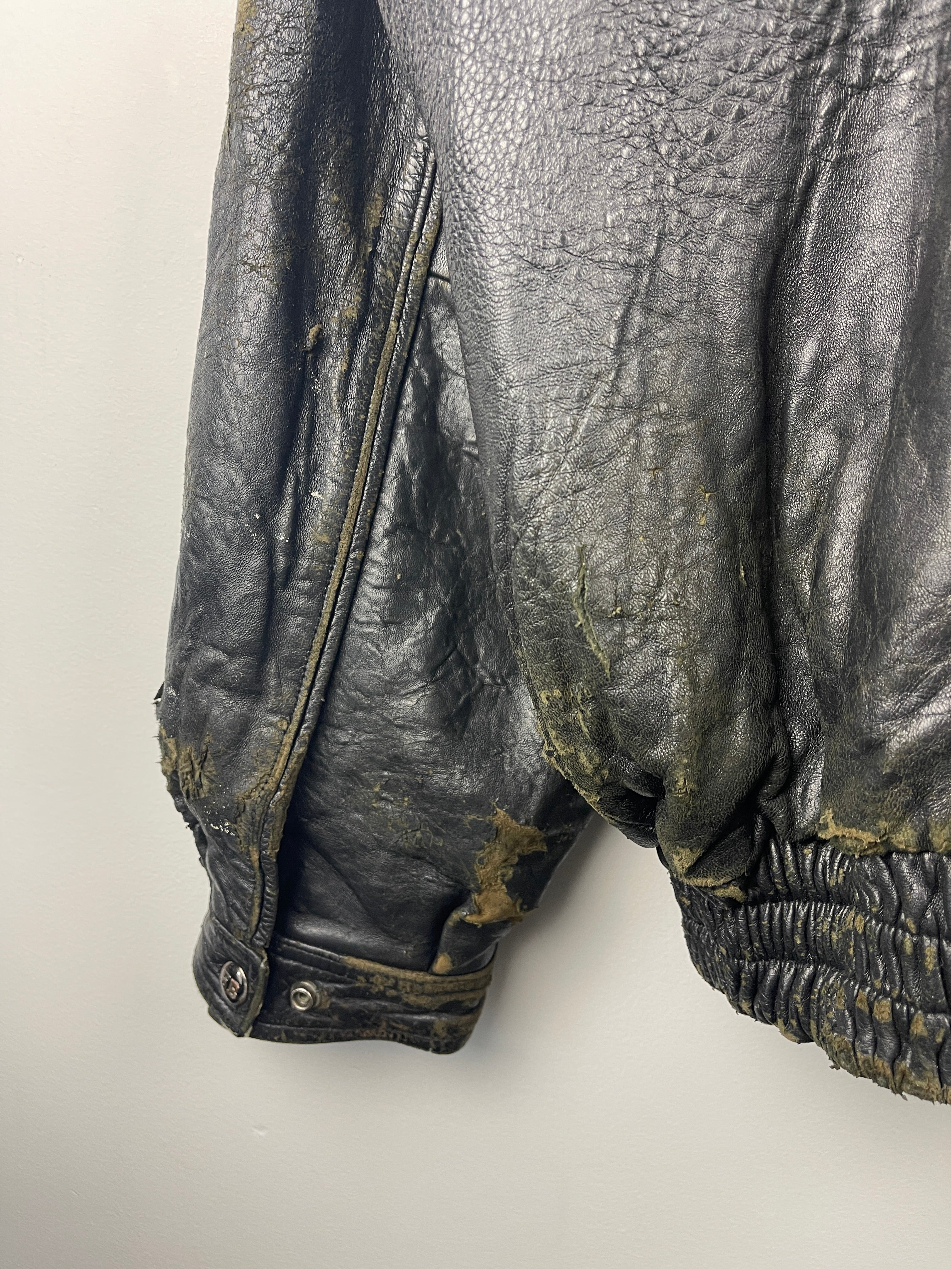 Vintage Fubu Sports Faded Black Leather Bomber Jacket