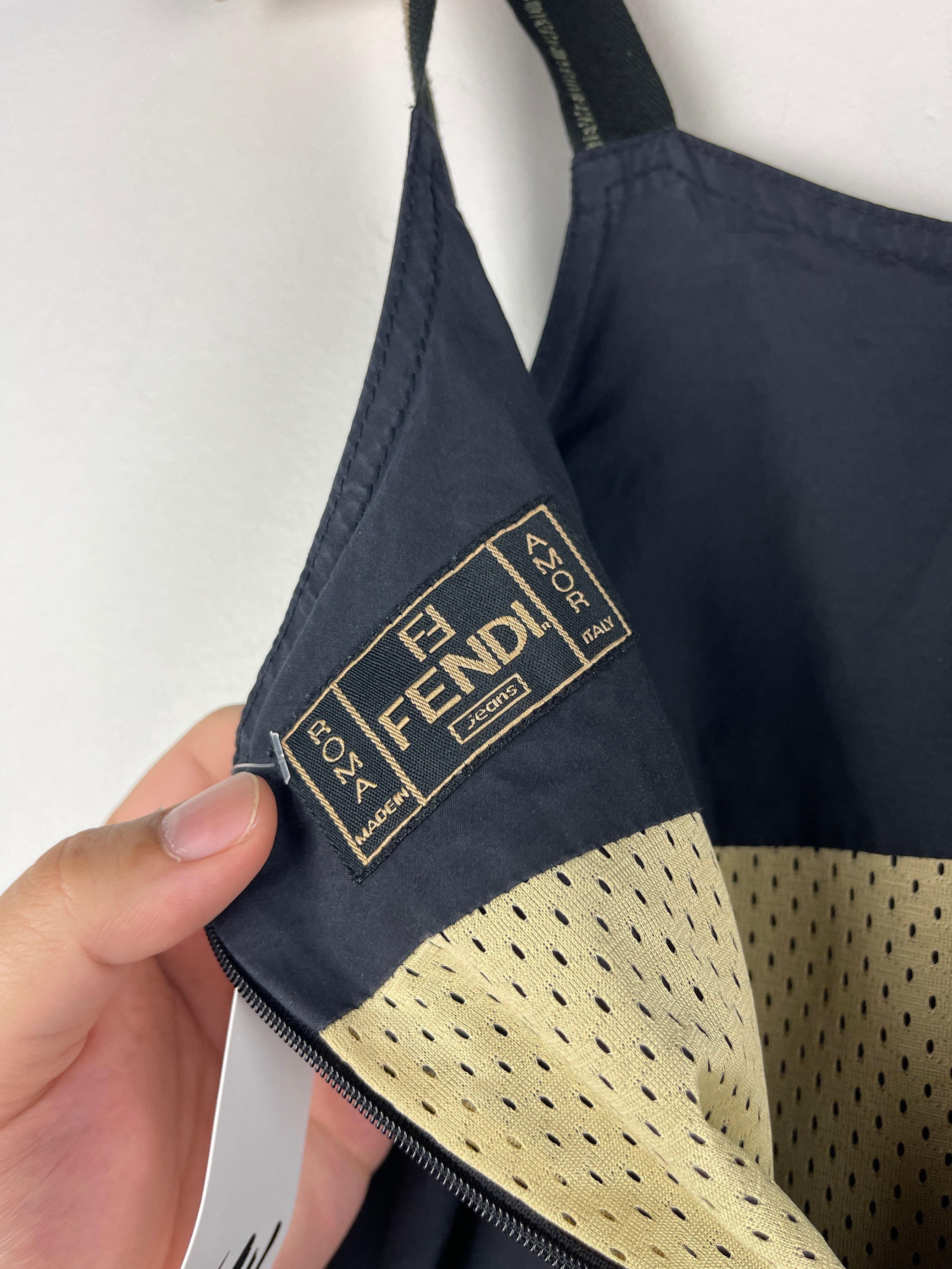 Vintage Fendi Jeans Women's Navy & Beige Nylon Dress