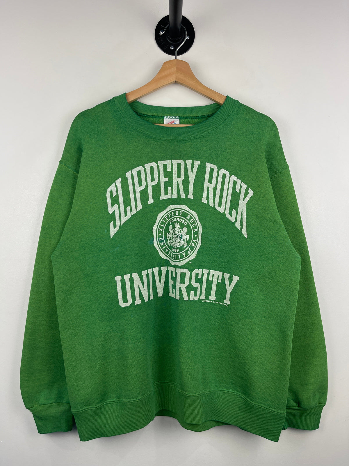 Vintage 90s Slippery Rock University Faded Green Crewneck