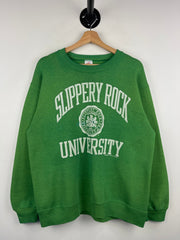 Vintage 90s Slippery Rock University Faded Green Crewneck