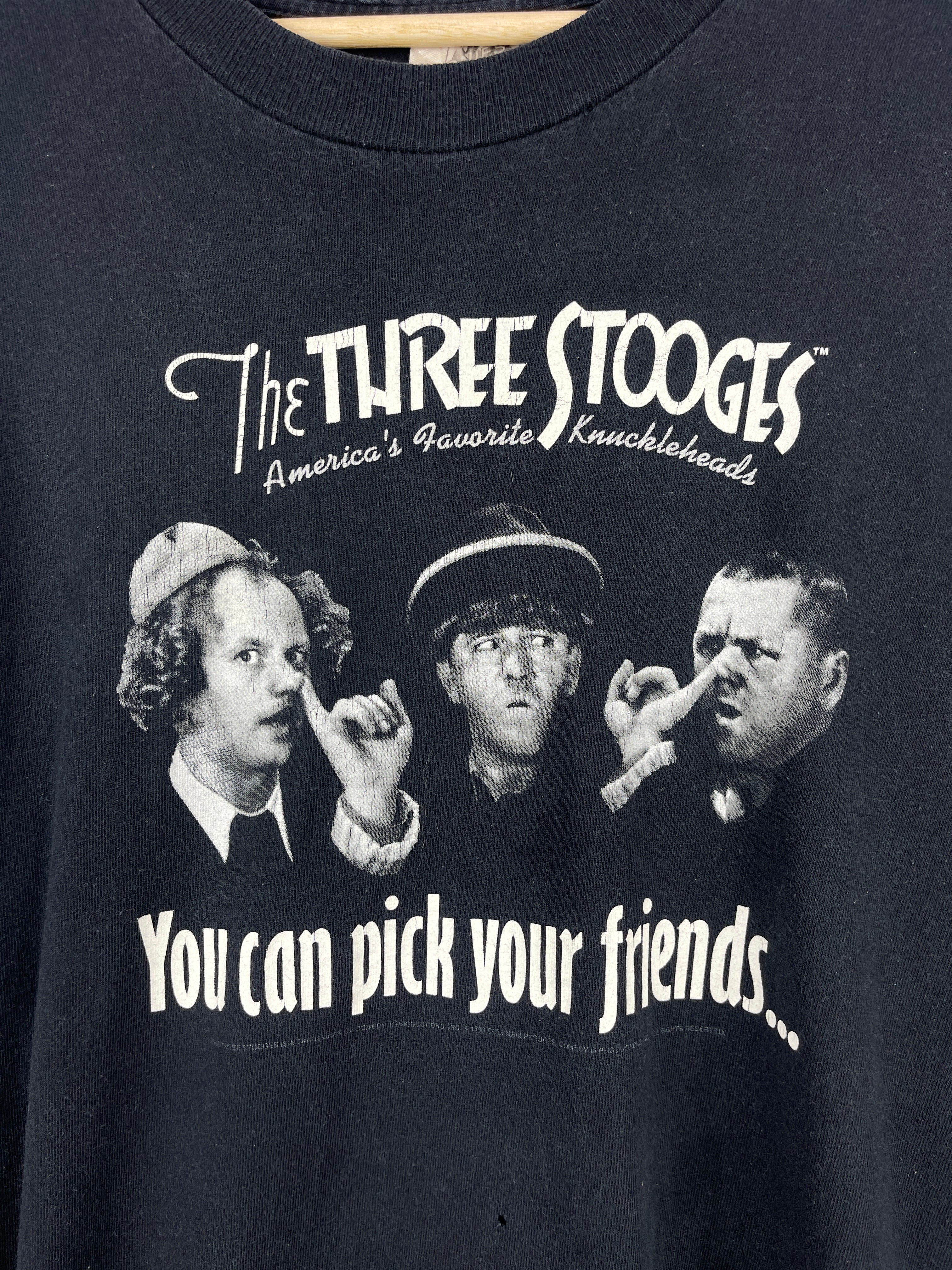 Vintage 90s The Three Stooges You Can Pick Your Friends Black Tee