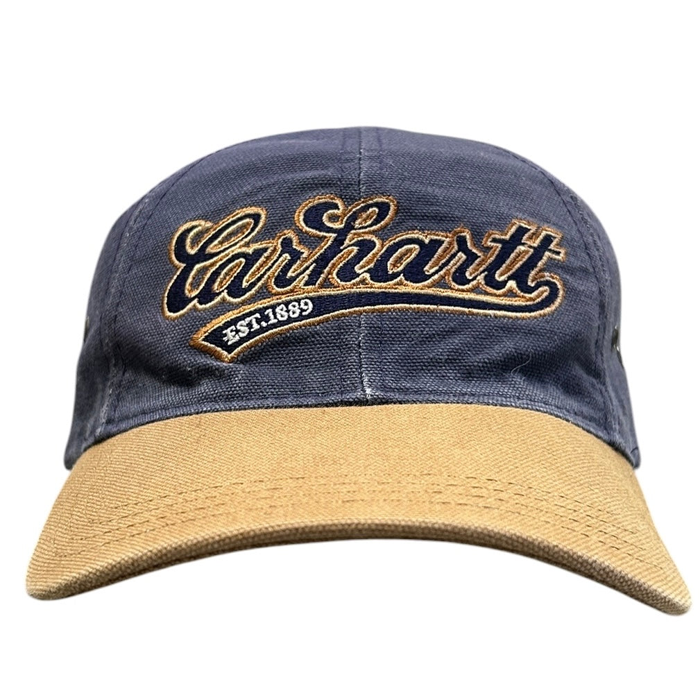 Vintage Carhartt Script Navy Leather Strapback Hat