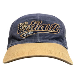 Vintage Carhartt Script Navy Leather Strapback Hat
