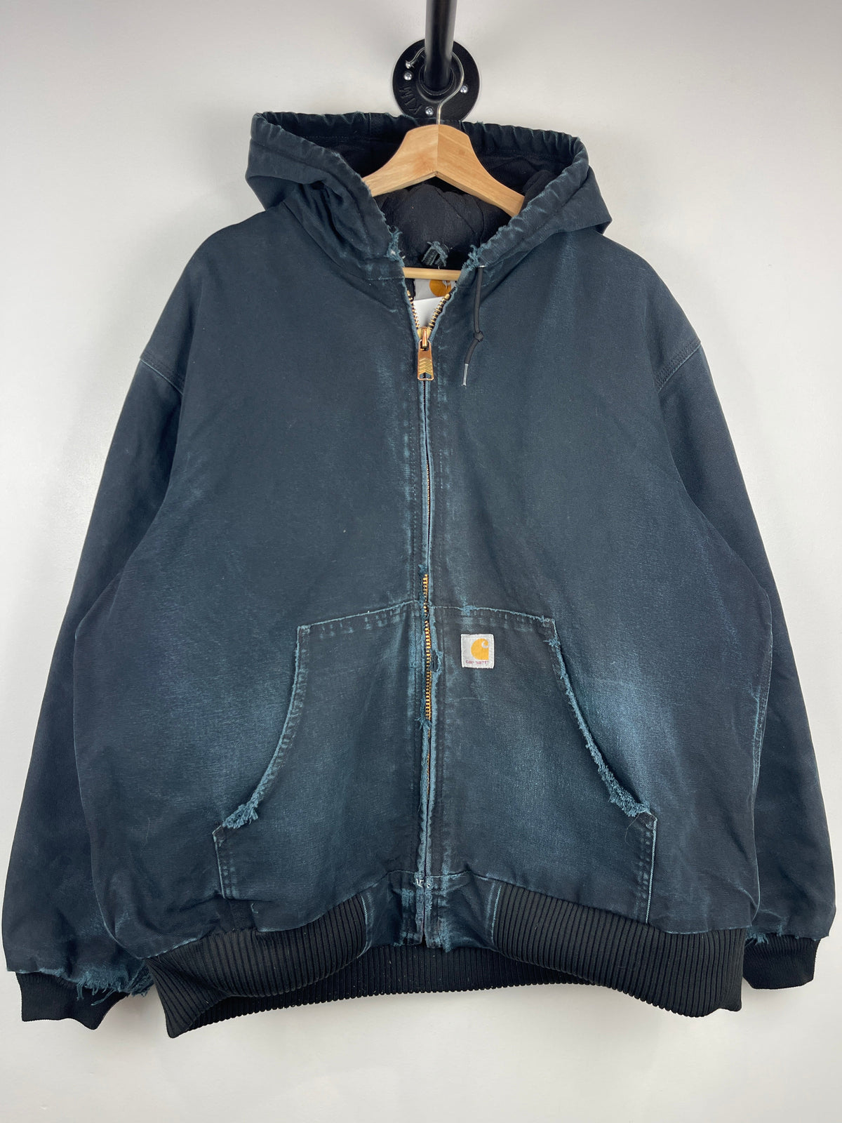 Vintage Carhartt Active Thrashed Black Hooded Work Jacket J140 BLK