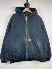 Vintage Carhartt Active Thrashed Black Hooded Work Jacket J140 BLK