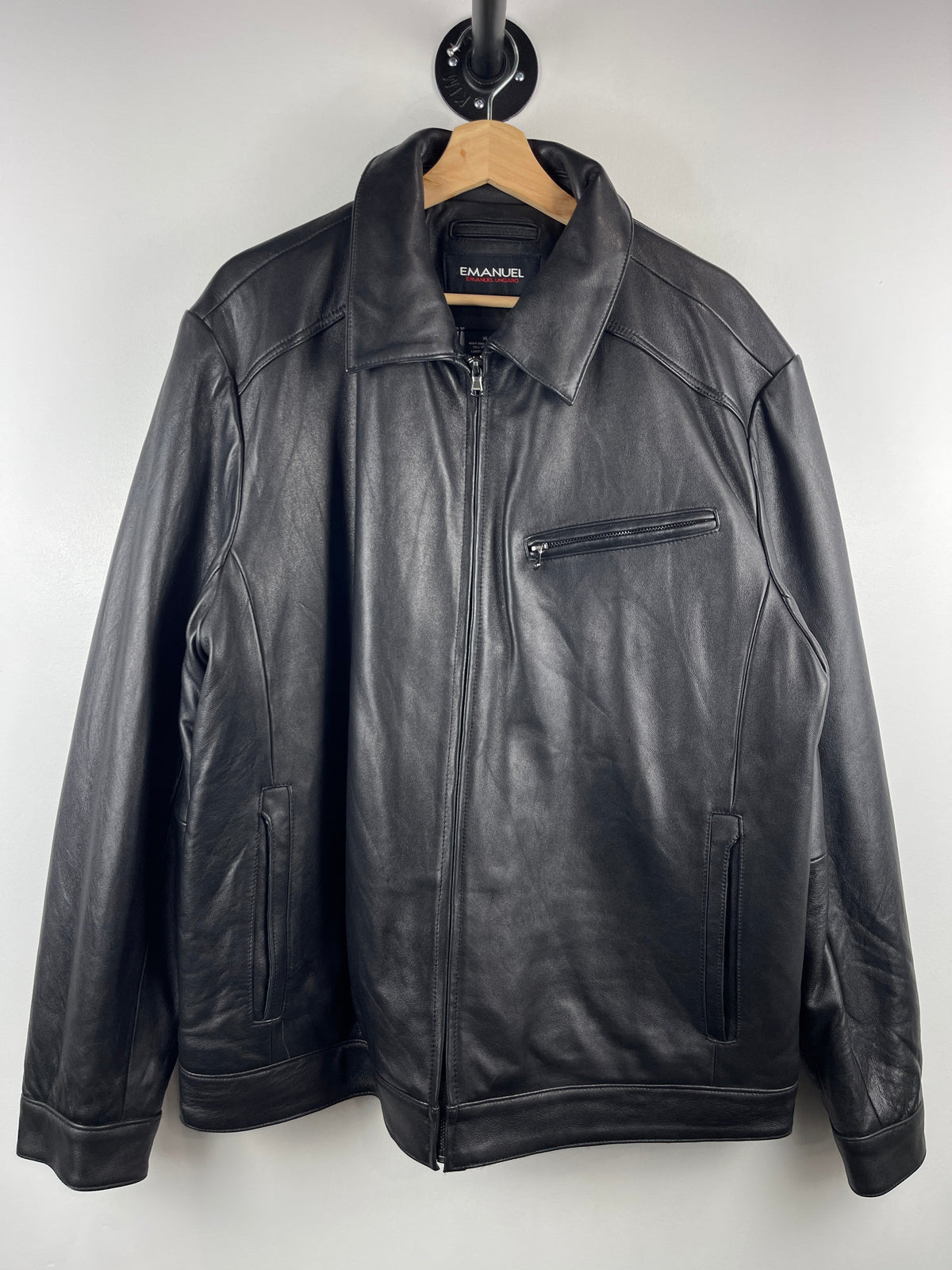 Vintage Emanuel Ungaro Black Leather Straight Cut Jacket