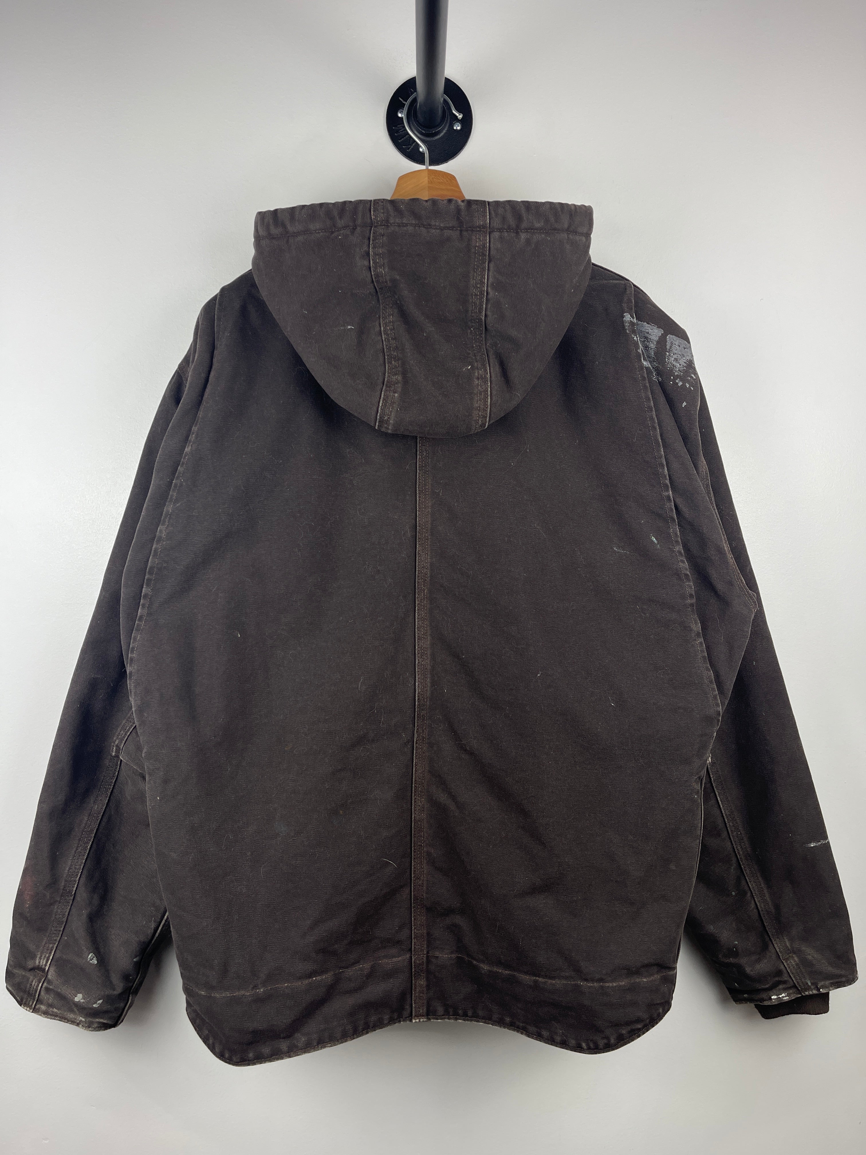 Vintage Carhartt Detroit Sherpa Lined Dark Brown Hooded Work Jacket J141 DKB