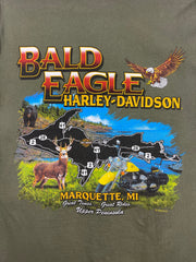 Vintage Harley Davidson Bald Eagle Marquette Michigan Green Tee