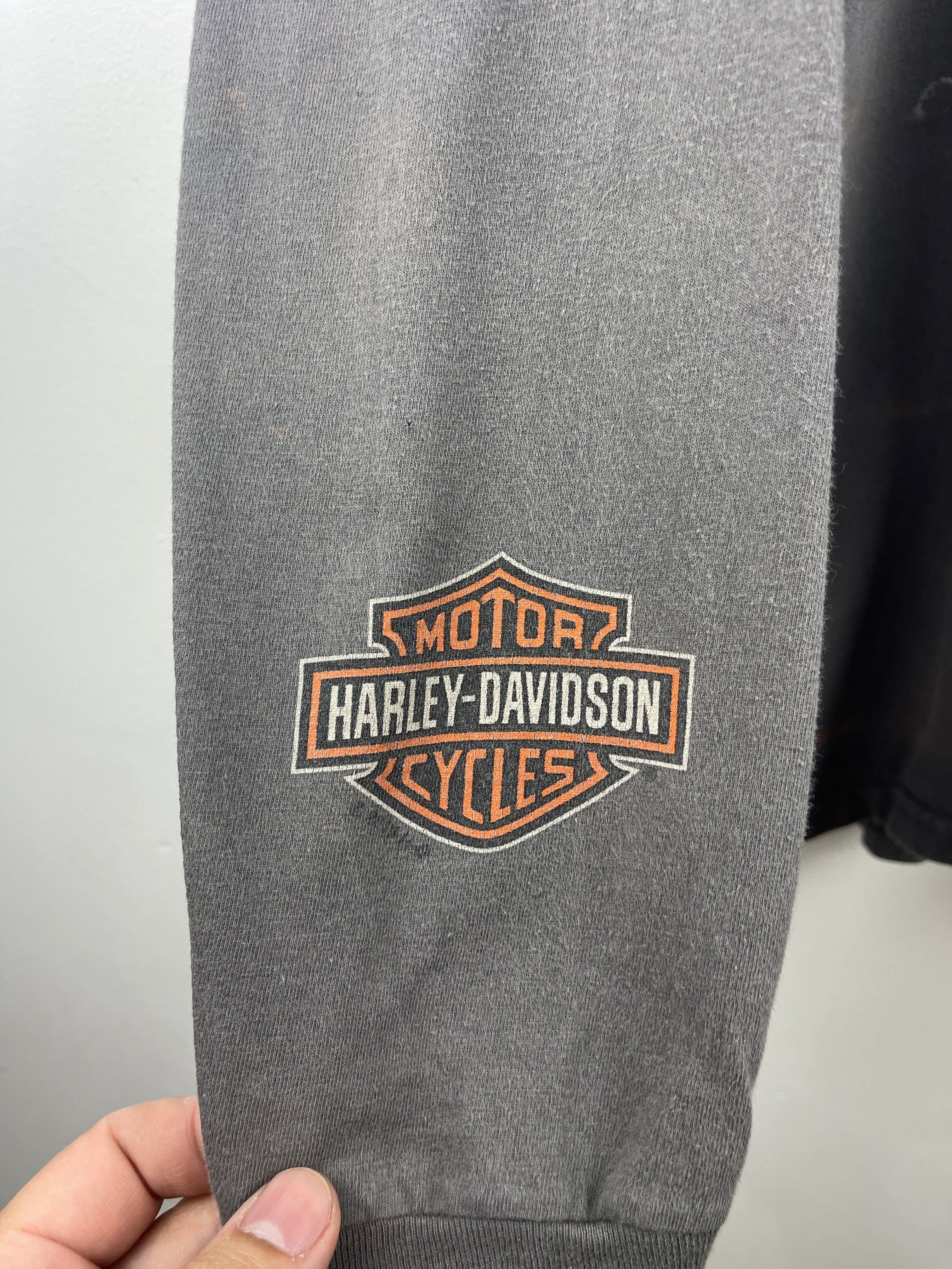 Vintage Harley Davidson Gas Station New York Grey Long Sleeve