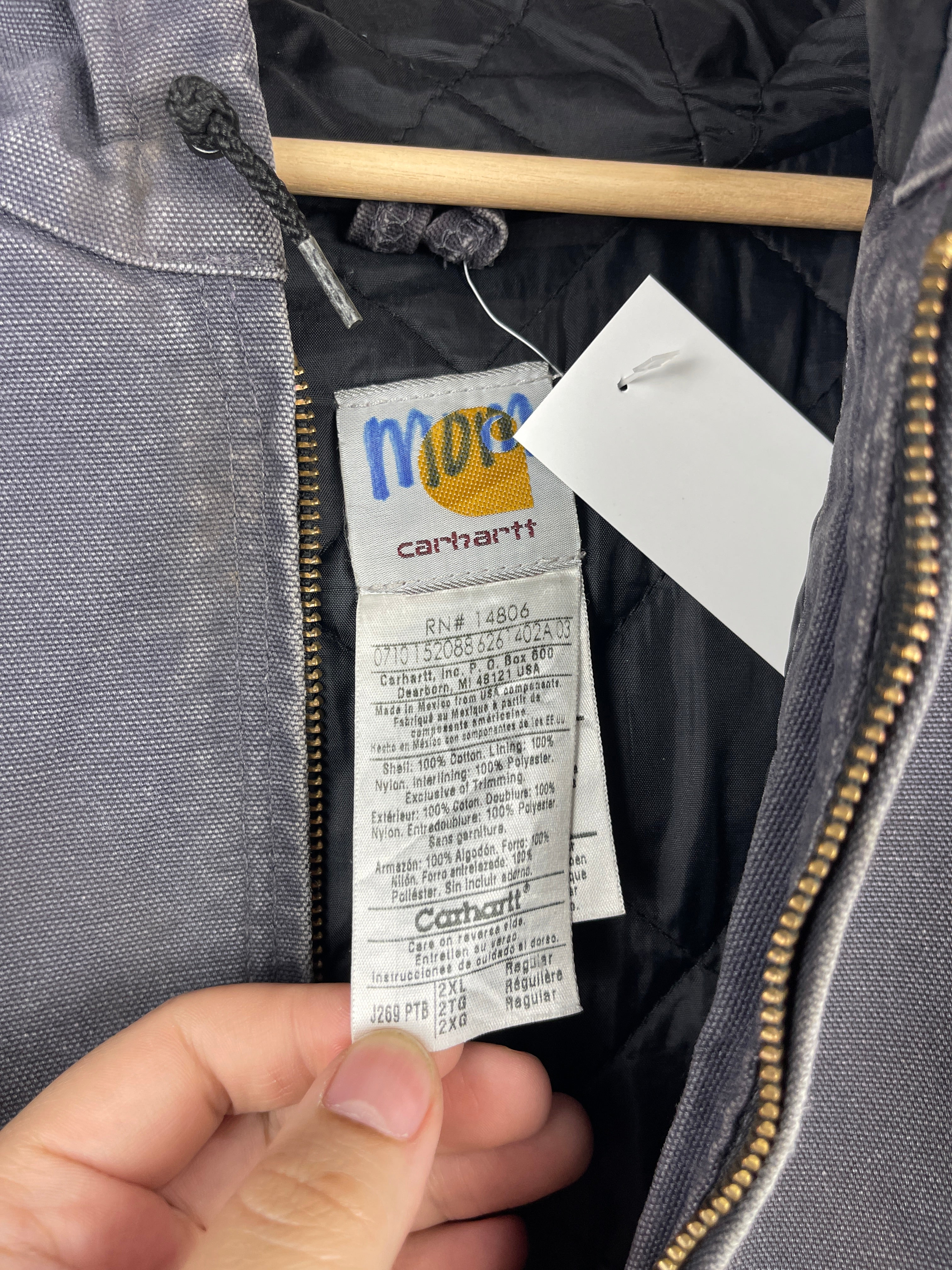 Vintage Carhartt Active Petrol Blue Grey Hooded Work Jacket J269 PTB