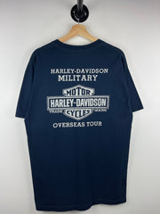 Vintage Harley Davidson Skull Military Overseas Tour Navy Tee