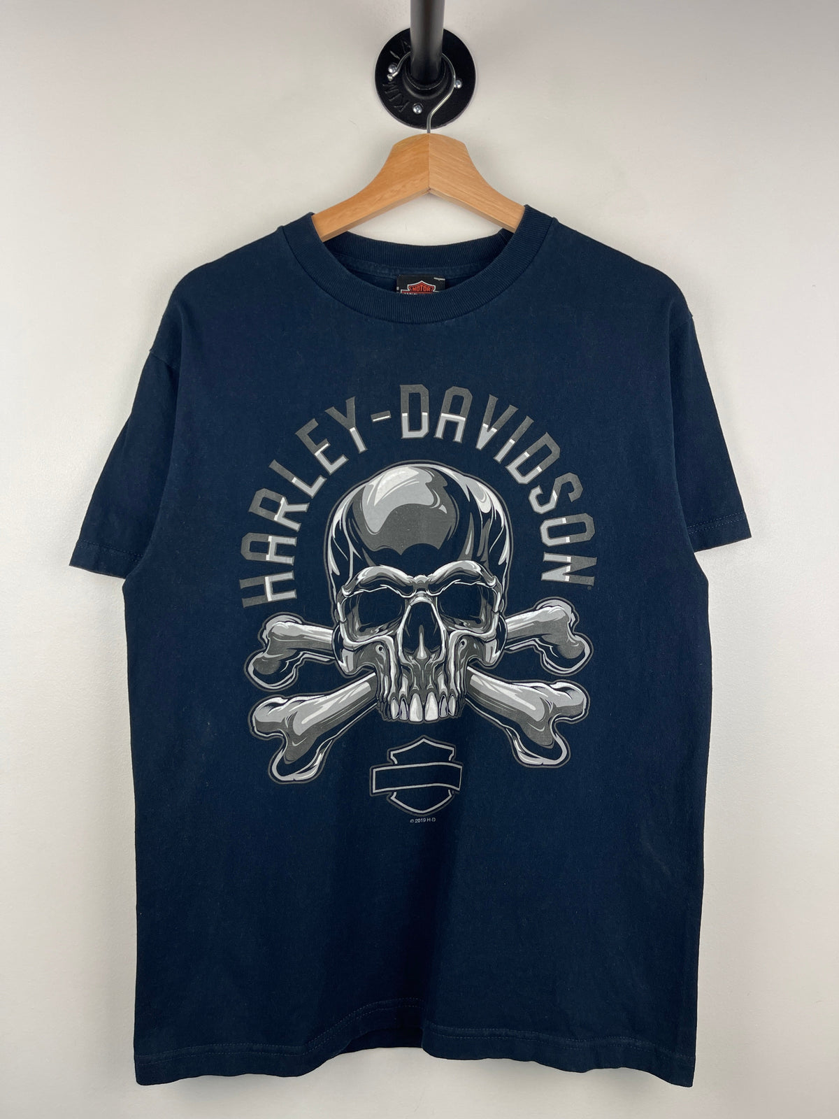 Vintage Harley Davidson Skull Decatur Illinois Navy Tee