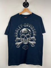 Vintage Harley Davidson Skull Decatur Illinois Navy Tee