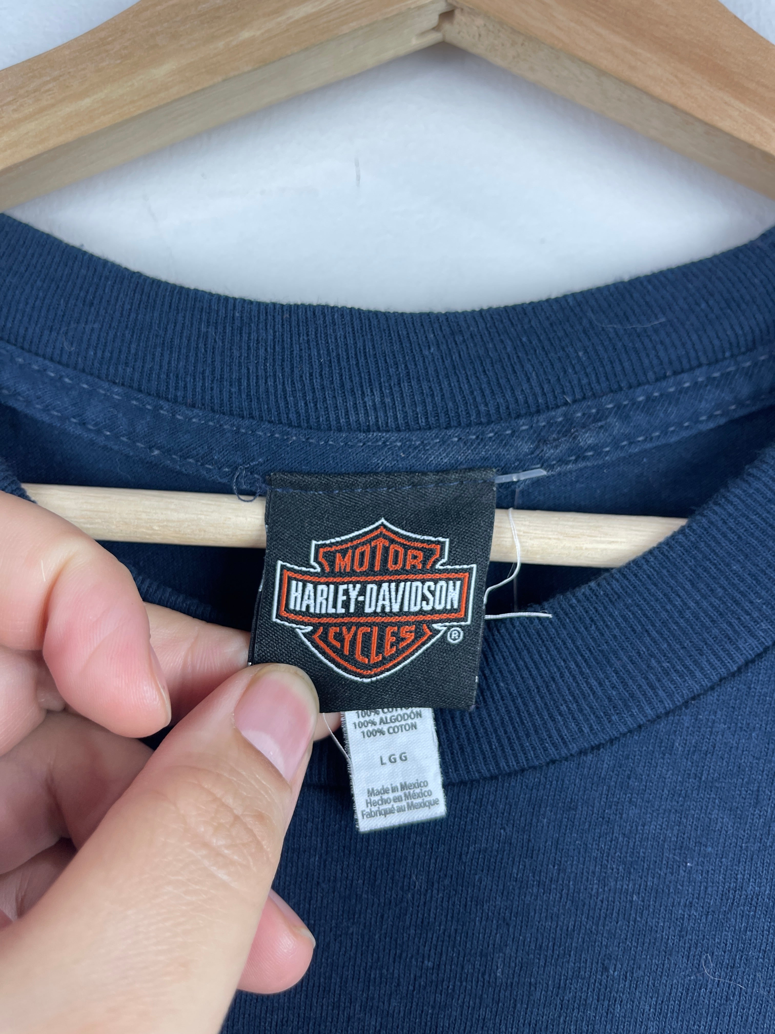 Vintage Harley Davidson Skull Military Overseas Tour Navy Tee
