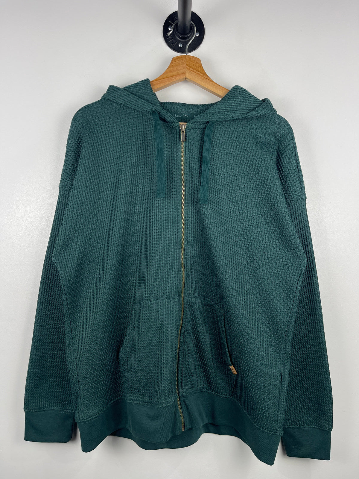 Vintage LL Bean Waffle Thermal Green Zip Up Hoodie
