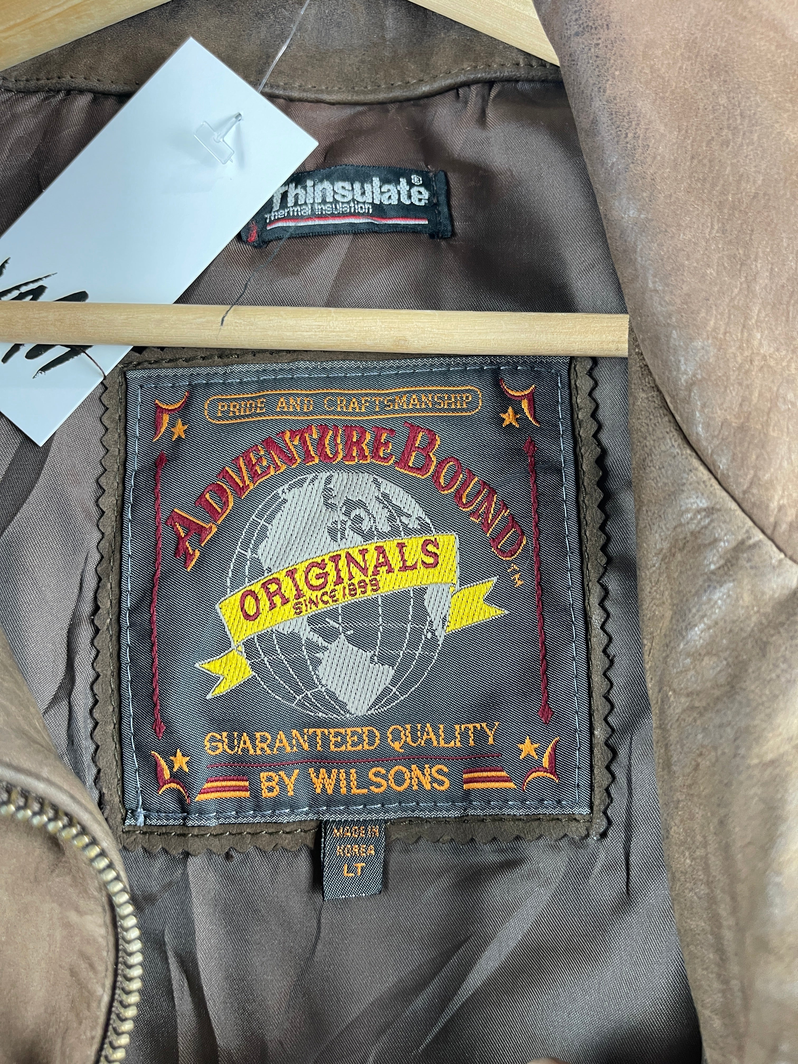 Vintage 90s Wilsons Adventure Bound Brown Leather Bomber Jacket