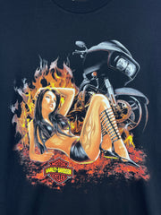 Vintage Harley Davidson Pin Up Girl Flames Black Tee