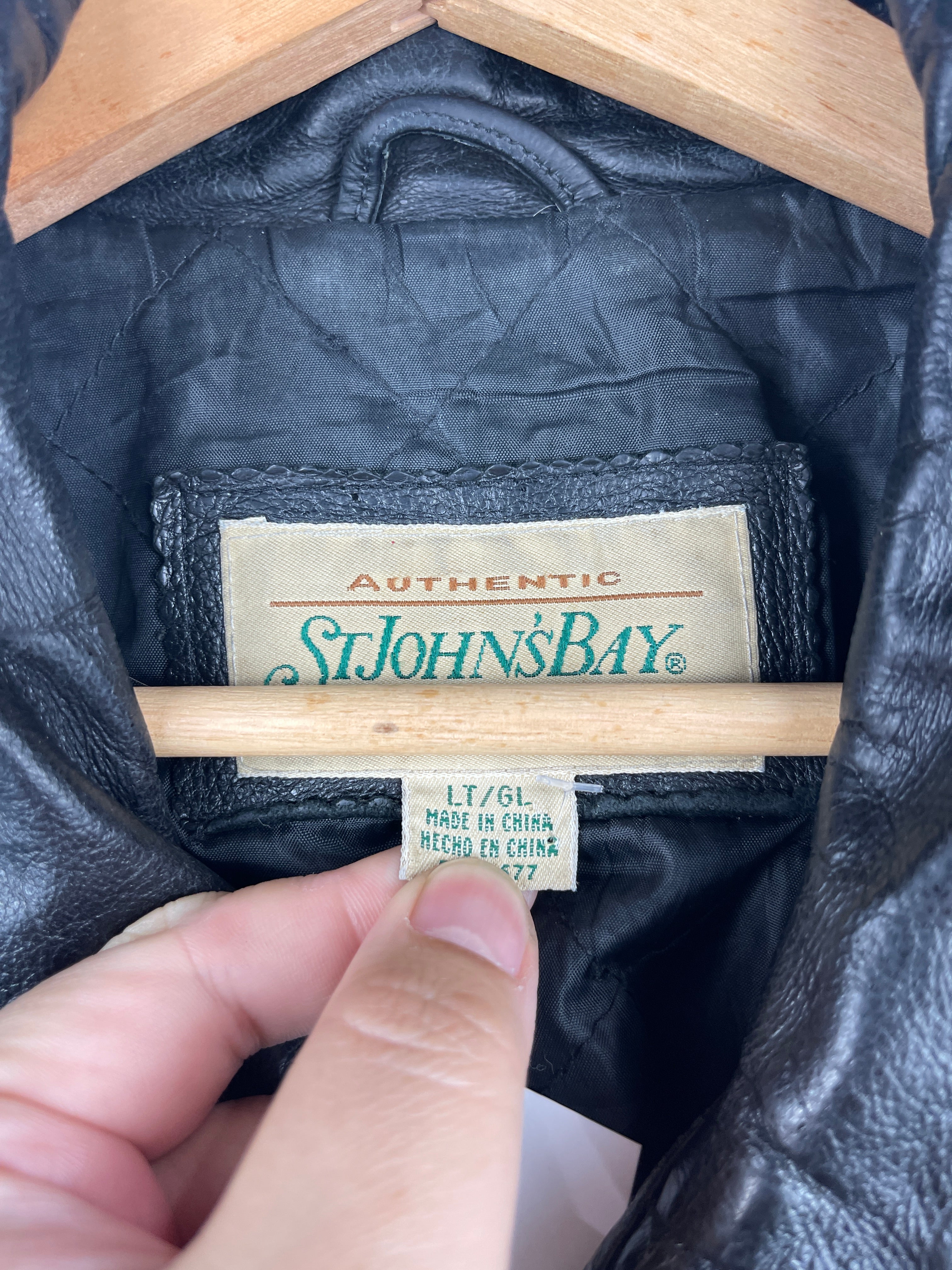 Vintage 90s St Johns Bay Faded Black Leather Bomber Jacket