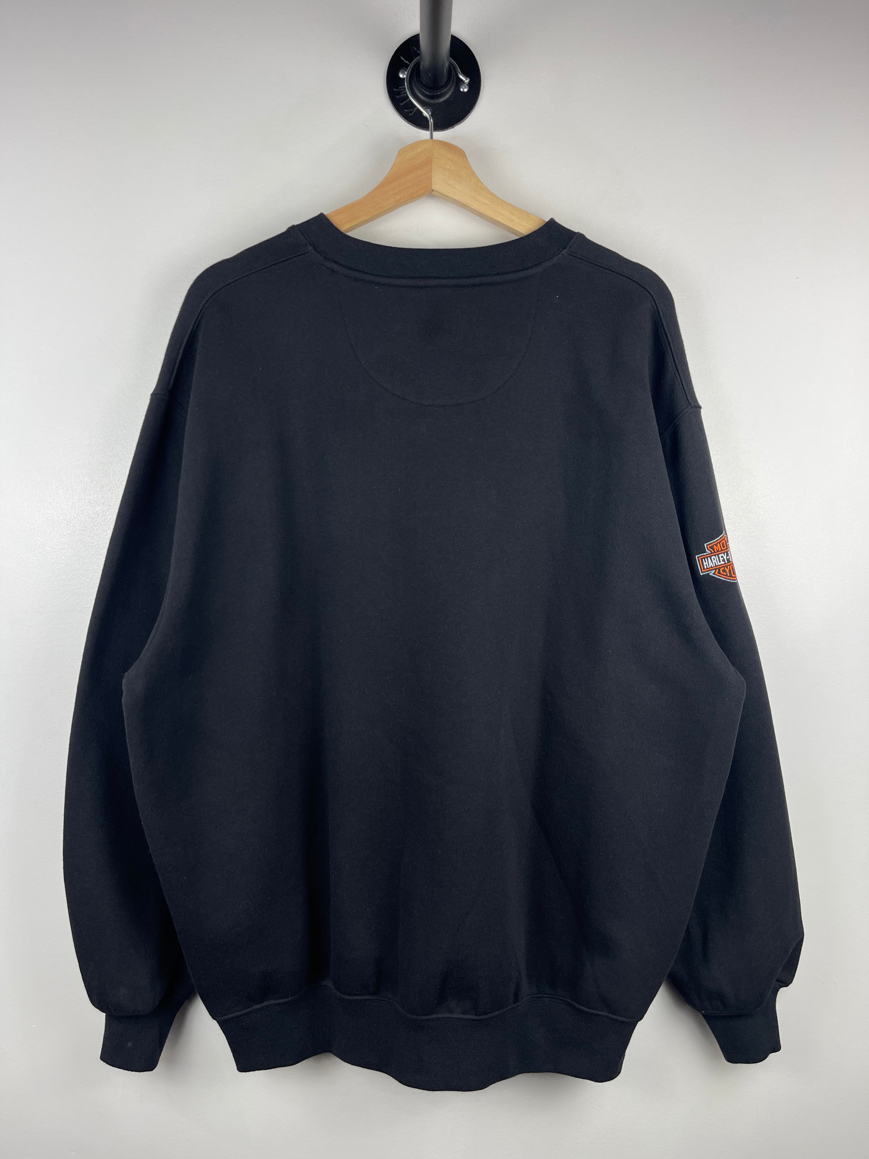 Vintage Harley Davidson Embroidered Black & Orange Crewneck