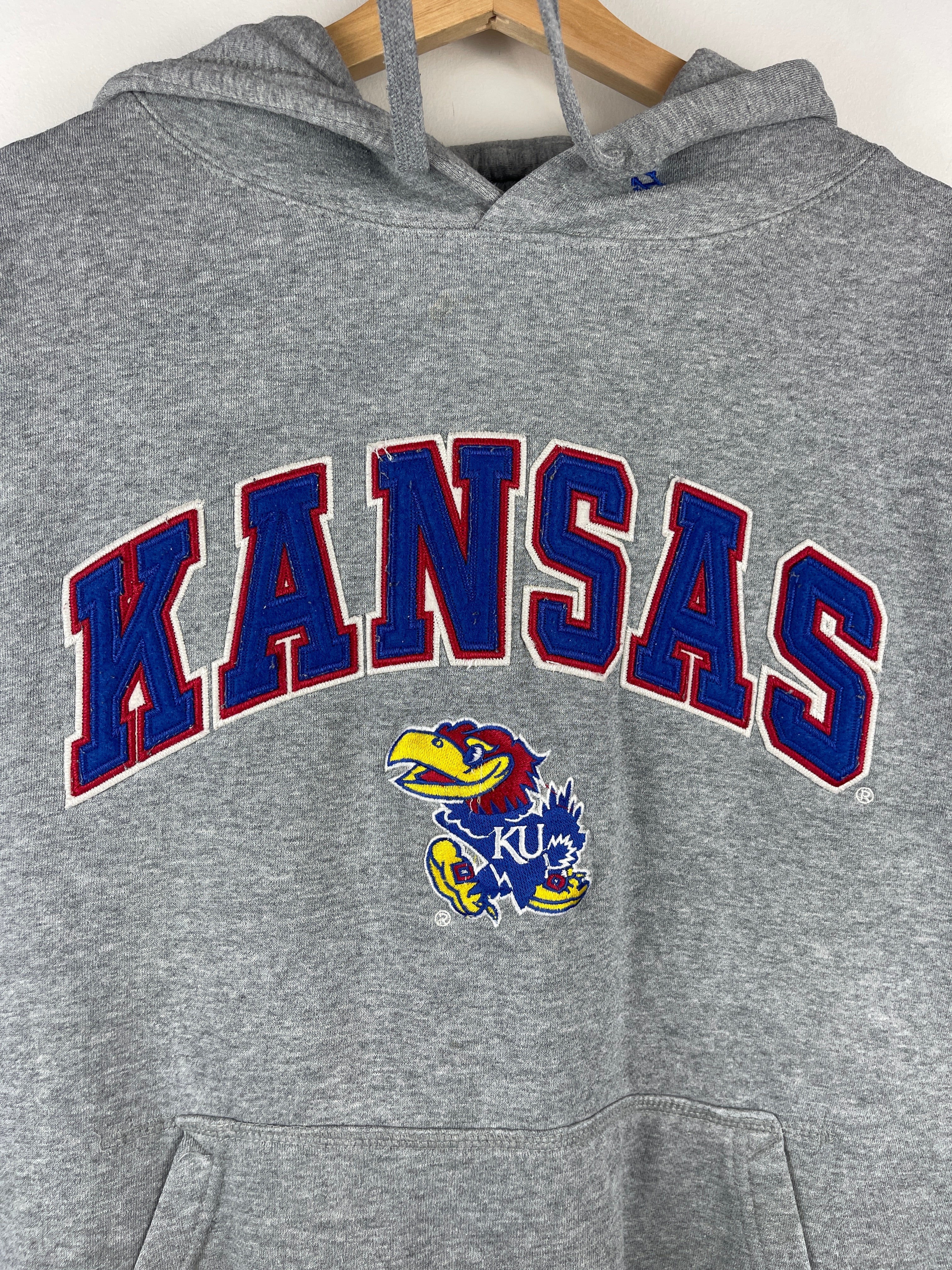 Vintage Kansas Jayhawks University Embroidered Grey Hoodie