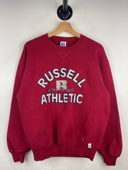 Vintage 90s Russell Athletic Spellout Embroidered Red Crewneck