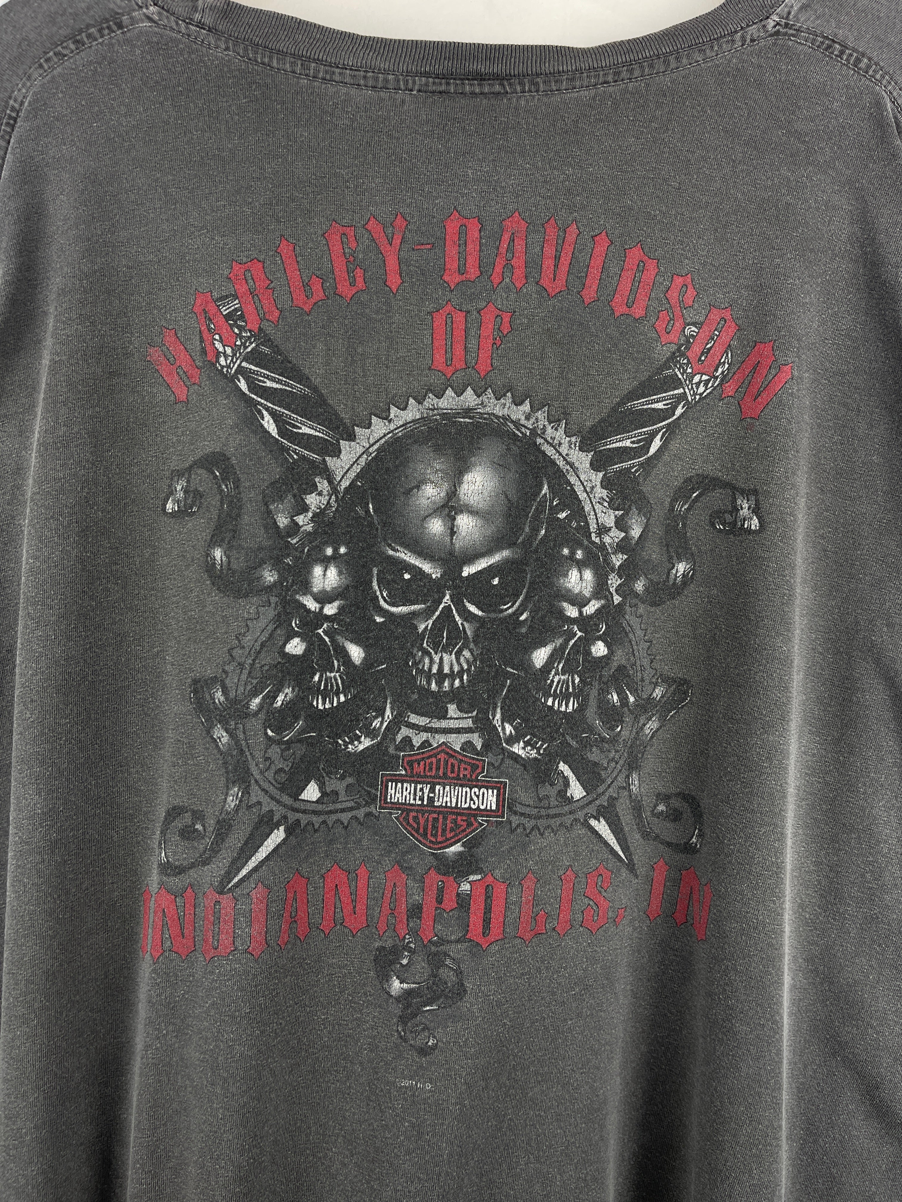 Vintage Harley Davidson Flames Tribal Indianapolis Indiana Dark Grey Long Sleeve