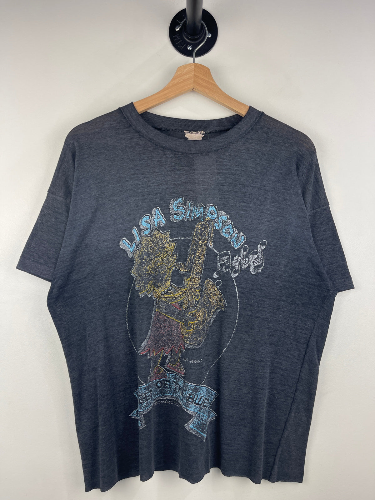 Vintage 90s The Simpsons Lisa Simpson Queen Of The Blues Faded Black Tee