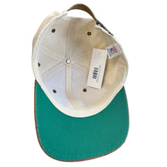 Vintage 90s Will Golf For Food Beige & Brown Leather Strapback Hat