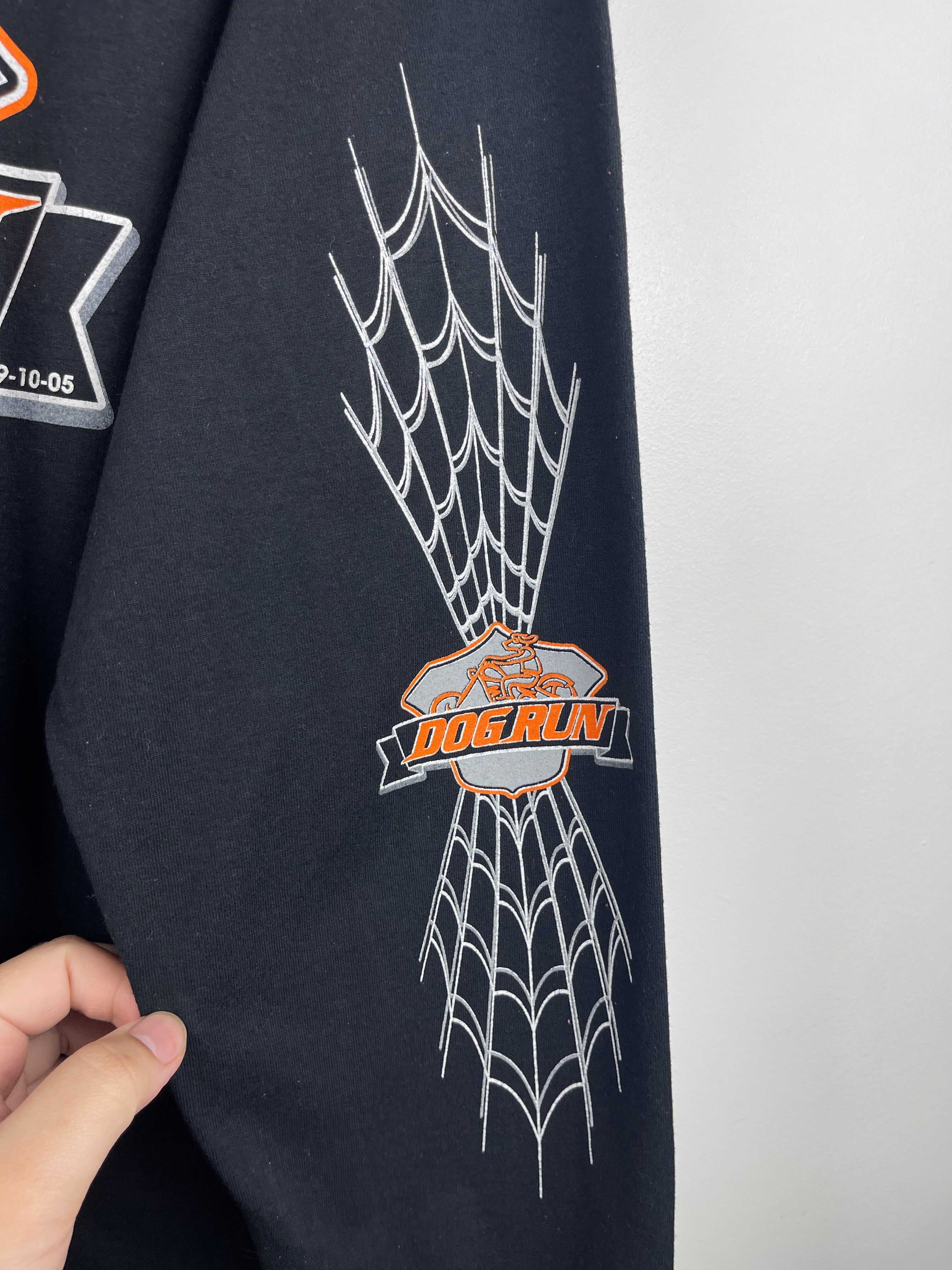 Vintage Dog Run Motorcycle Rally Spider Web Black Long Sleeve