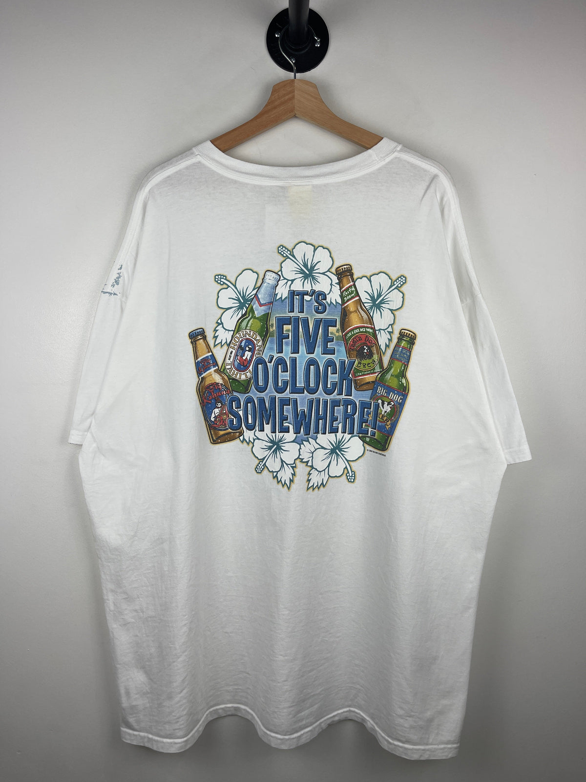 Vintage Big Dogs Its Five O'Clock Somewhere Beer White Tee