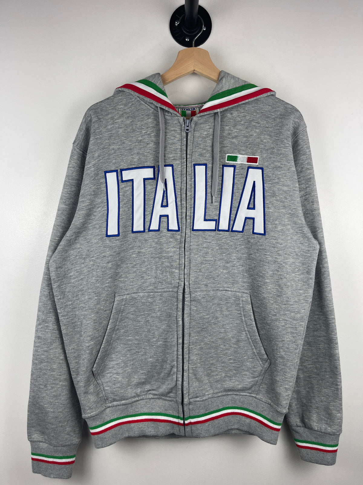Vintage Italy Italia Embroidered Grey Zip Up Hoodie