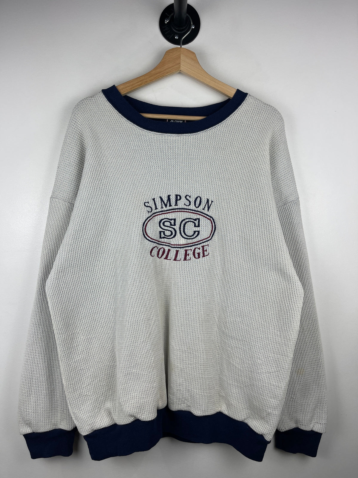 Vintage 90s Simpson College Double Face Thermal Navy Crewneck