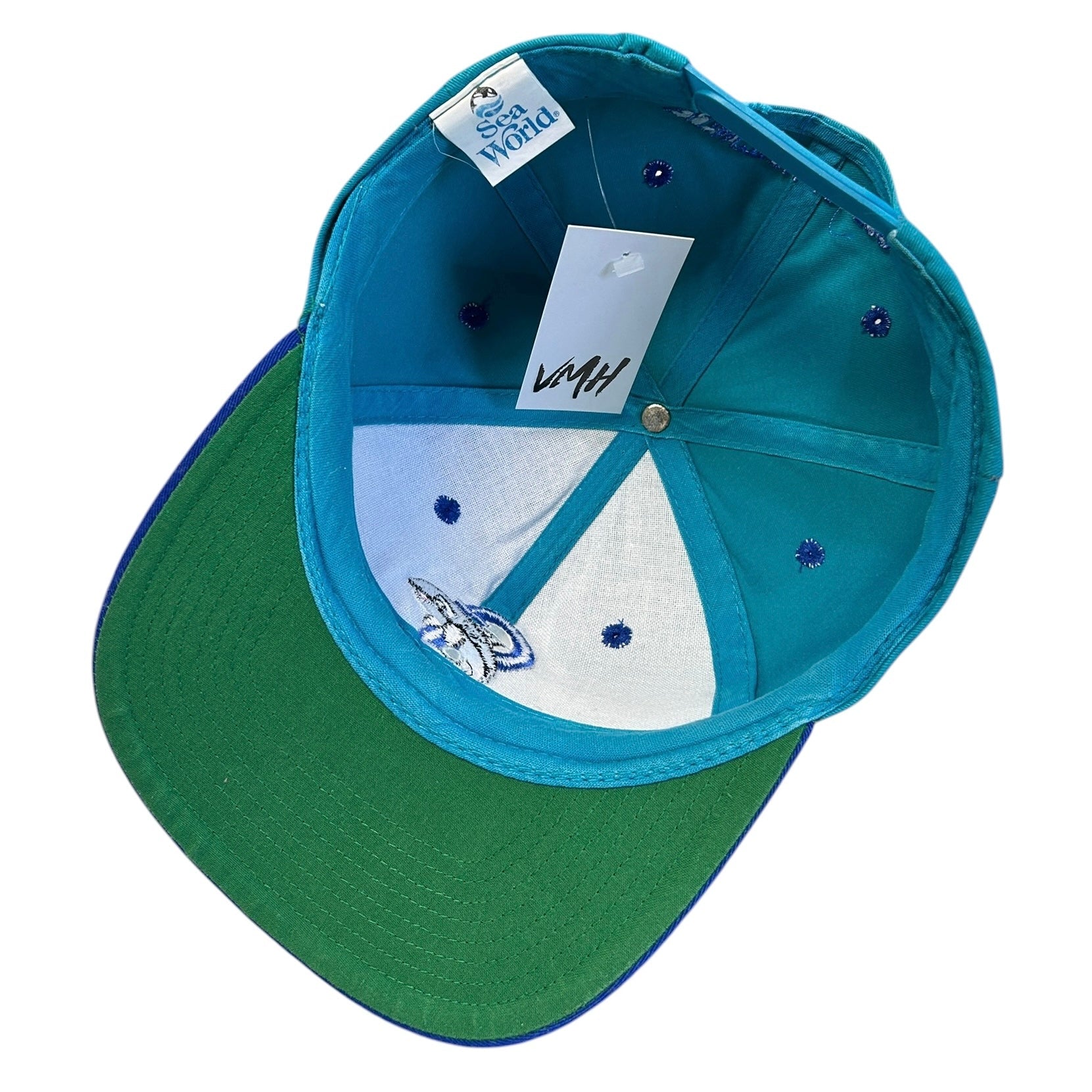 Vintage 90s Seaworld Shamu Whale Teal Snapback Hat