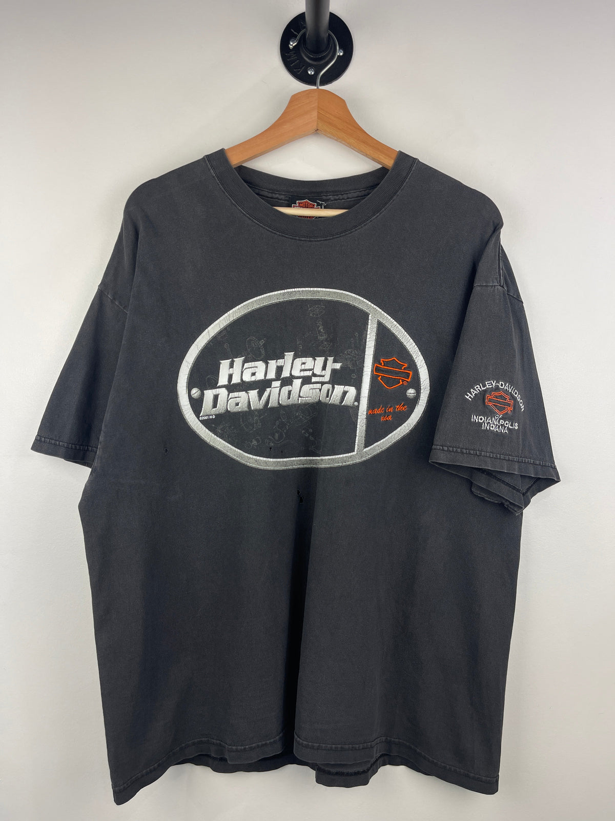 Vintage Harley Davidson Indianapolis Indiana Embroidered Black Tee