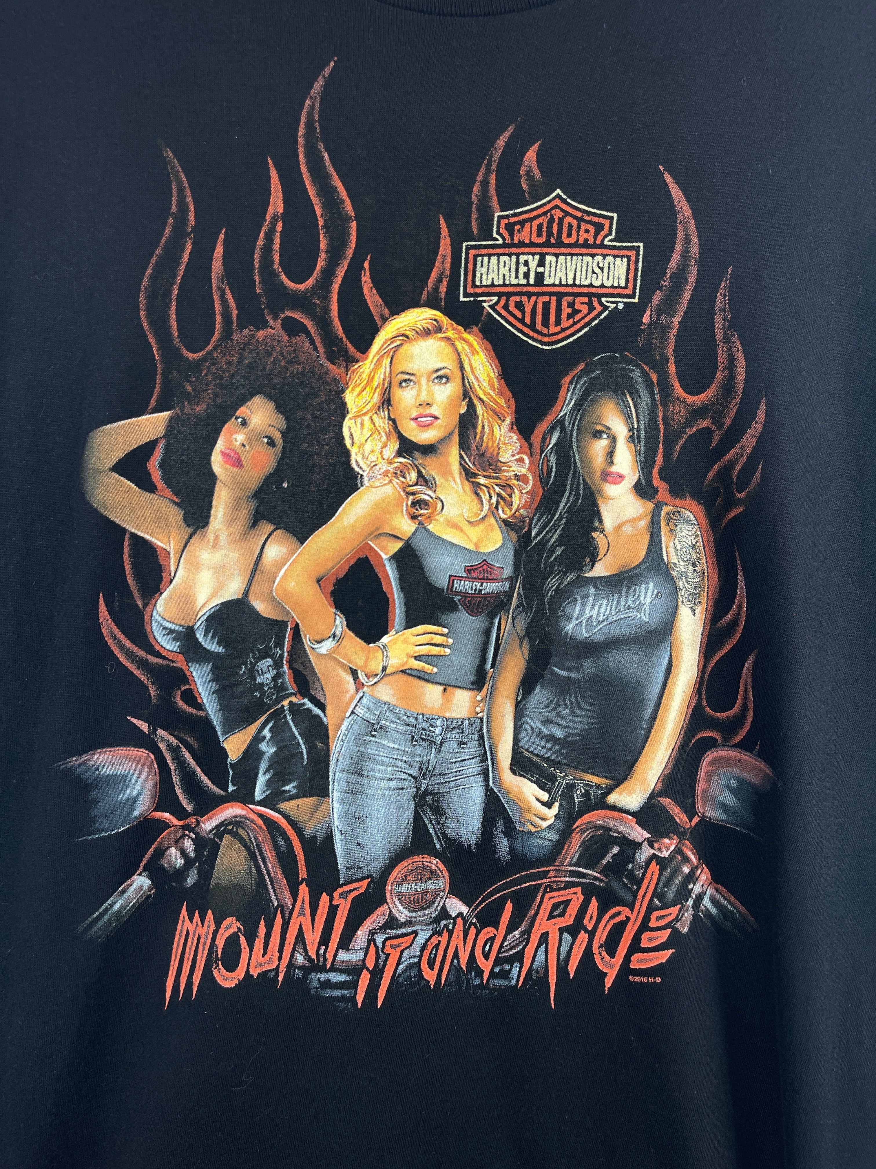 Vintage Harley Davidson Mount It And Ride Girls Black Tee